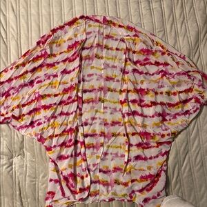 Anthropology Lightweight Tie-Dye Pink & Yellow Draped Kimono